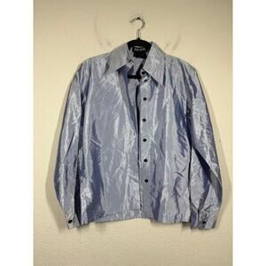 Escada Margaretha Ley 36/Small Shiny 100% Silk Shirt Silver Gray Long Sleeves